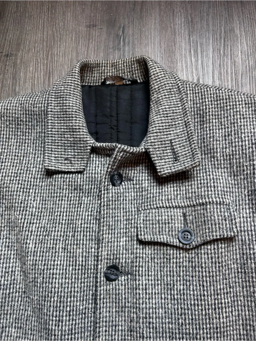Vintage 1990s 90s Houndstooth Button-collared Wool Bomber Jacket Sz 38